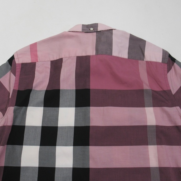 Burberry Men's Check Cotton Short Sleeve Shirt Pink Size S - Picture 8 of 12